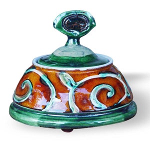 Handmade Danko Pottery Sugar Bowl Orange, Green, White Ceramic Home & Living Kitchen Decor Perfect Gift image 6