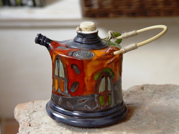 Colorful Handmade Ceramic Teapot - Danko Pottery - Unique Clay Tea Pot with  Hand Painted Decoration - Kitchen and Dining Gift