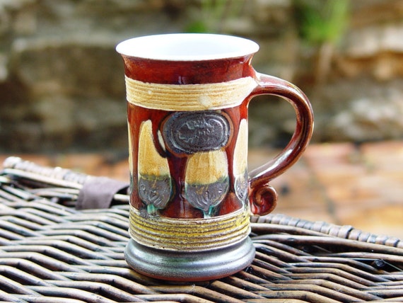 Handmade Red Pottery Mug - Slim Ceramic Cup - Unique Coffee Mug - Danko Artisan Pottery - Christmas Gift - 150ml - Trees