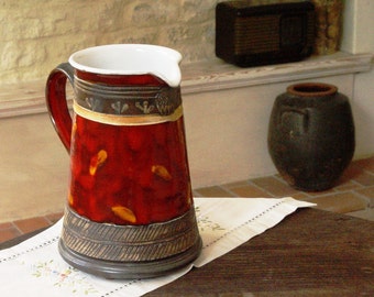 Christmas Gift - Pottery Water Pitcher - Handmade Ceramic Jug - Unique Red Wheel Thrown Ewer - Earthen Vessel - Clay Kitchen - Ceramic Art