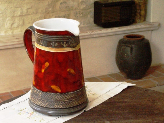 Christmas Gift - Pottery Water Pitcher - Handmade Ceramic Jug - Unique Red Wheel Thrown Ewer - Earthen Vessel - Clay Kitchen - Ceramic Art