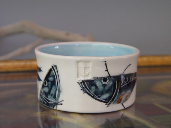 Handmade Stoneware Bowl - Unique Fish Design - Small Ceramic Tapas Dish - Cat Food Bowl - Danko Pottery - Kitchen Canister - Home Decor