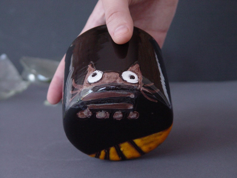Funny Cat Tumbler Orange and Black Handmade Ceramic Goblet Spooky 12 oz Mug Cold Drinks Mug image 7