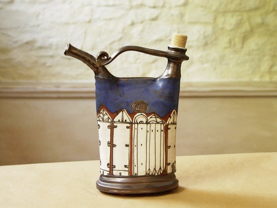 Handmade Blue Pottery Pitcher, Ceramics and Pottery Bottle. Ceramic pitcher. Handcrafted ceramic bottle, Wheel thrown pottery, Danko Pottery