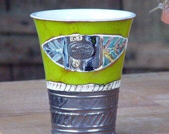 Handmade Ceramic Tumbler - Green Pottery Wine Mug, Ice Tea Cup - Wheel Thrown, Hand-Painted - 300ml/10.1oz - Danko