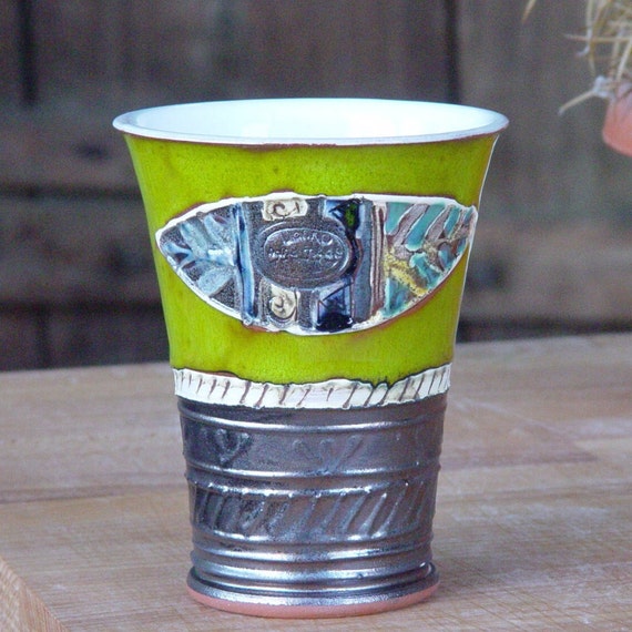 Handmade Ceramic Tumbler - Green Pottery Wine Mug, Ice Tea Cup - Wheel Thrown, Hand-Painted - 300ml/10.1oz - Danko