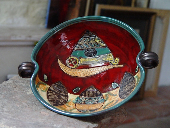 Christmas Gift - Unique Pottery Bowl - Hand Painted Ceramic Fruit Dish - Pottery Decor - Fruit Platter - Anniversary Gift