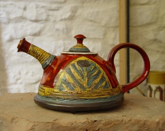 Unique Red Handmade Pottery Teapot - Colorful Wedding Gift - Ceramic Tea Pot - Danko Pottery - Christmas Present - Home Decor