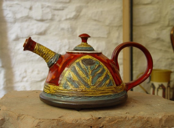 Unique Red Handmade Pottery Teapot - Colorful Wedding Gift - Ceramic Tea Pot - Danko Pottery - Christmas Present - Home Decor