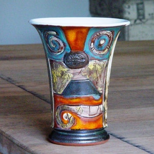 Handmade Pottery Mug for Cold Drinks - Ceramic Tumbler with Unique Hand Painted Decoration - Colorful Wine Goblet - Water Glass - Danko