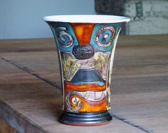 Handgemachte Keramik Tasse für Kalte Getränke - KeramikBecher mit einzigartiger handbemalter Dekoration - Bunter Wein goblet - Wasserglas - Danko