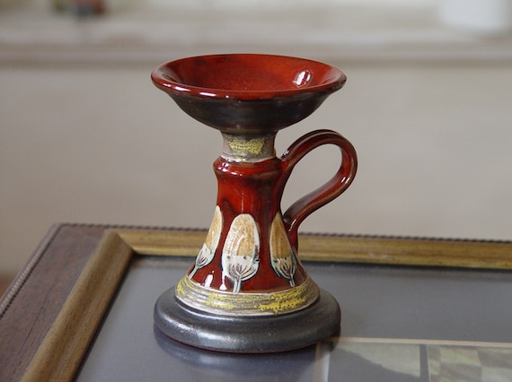 Handmade Ceramic Christmas Candlestick - Red Pottery Home Decor, Wedding Centerpiece, Unique Table Decoration