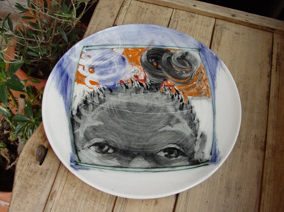 Childhood Dreams - Handmade Stoneware Platter - Illustrated Ceramic Tray - Wall Hanging Art - Unique Pottery - Home & Kitchen Decor