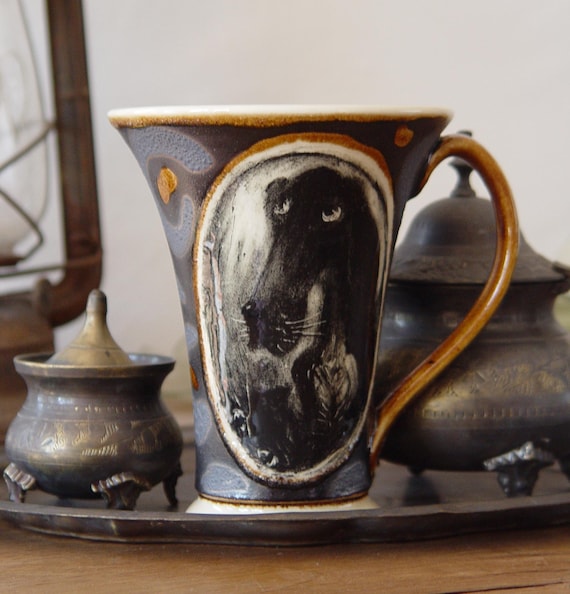 Unique Handpainted Stoneware Ceramic Mug, Dog and Cat Coffee Cup, Illustration Pottery, Best Friends Mug, Durable Kitchen Pottery