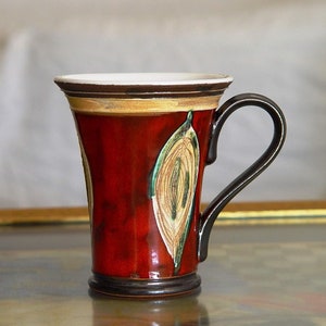 Handmade Red Ceramic Mug Folklore Motifs Unique Pottery Teacup Christmas Gift Danko Pottery image 8