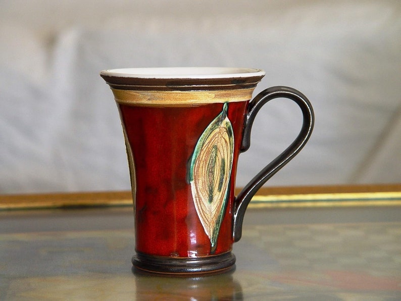 Handmade Red Ceramic Mug Folklore Motifs Unique Pottery Teacup Christmas Gift Danko Pottery image 8