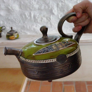 Teapot Handmade Pottery Teapot. Wheel thrown tea pot Green image 5