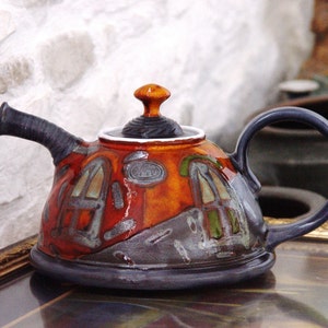 Colorful Handmade Ceramic Teapot Danko Pottery Unique Clay Tea Pot with Hand Painted Decoration Kitchen and Dining Gift image 2