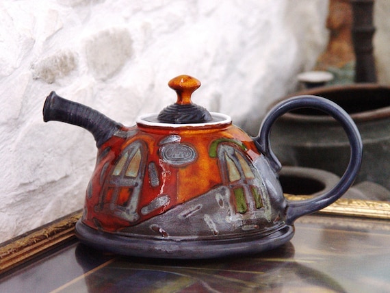 Colorful Handmade Ceramic Teapot - Danko Pottery - Unique Clay Tea Pot with Hand Painted Decoration - Kitchen and Dining Gift