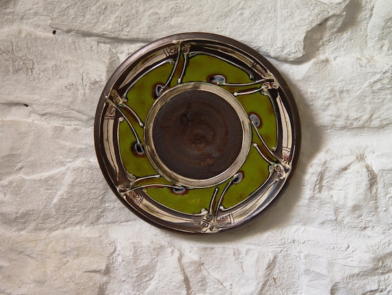 Handmade Green Plate - Wheel Thrown Pottery Dish - Fireplace & Wall Decor - Danko Ceramics