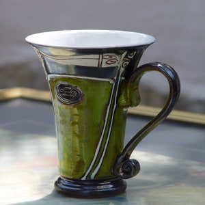 Handmade Green Ceramic Mug Wheel Thrown Pottery Unique Coffee Cup Matte and Glossy Finishes Home and Living Gift image 5