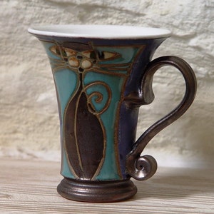 Handmade Cat Mug Unique Pottery Coffee Mug Christmas Gift Blue Ceramic Mug Ready to Ship Kitchen & Dining Decor image 8