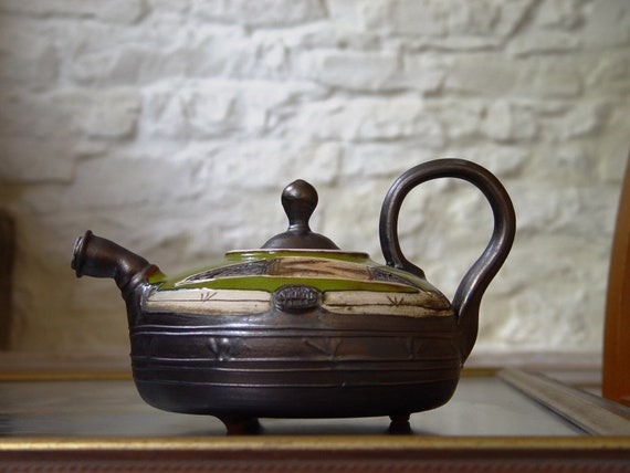 Handmade Green Teapot - Unique Wheel Thrown Pottery Tea Pot with Glossy and Matte Finish - Danko Pottery - Home & Kitchen Decor