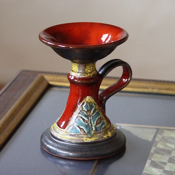 Candlestick de poterie rouge fait main, porte-bougie de terre, décor unique de poterie, pièce maîtresse, bougies de mariage, arts et métiers, décor à la maison