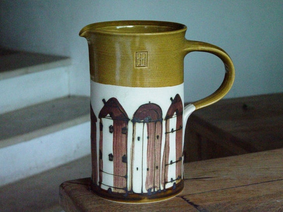 European Stoneware Water Pitcher - Hand Painted Ceramic Jug, Danko Handmade, Kitchen & Dining, Unique Pottery Gift