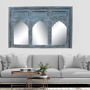 185 x 123 cm cornice per casa di campagna in legno massello orientale intagliata a mano cornice specchio cornice finestra haveli arco Afghanistan shabby blu-23/D