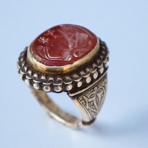 handmade Traditioantik oriental solid silver ring with carnelian seal no.25