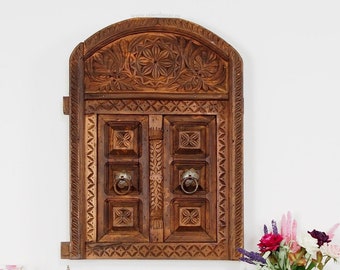 antique-look handcarved  orient Bohemian Vintage Handmade  orient solid wood wall decoration in the form of a window  from Afghanistan -16/A