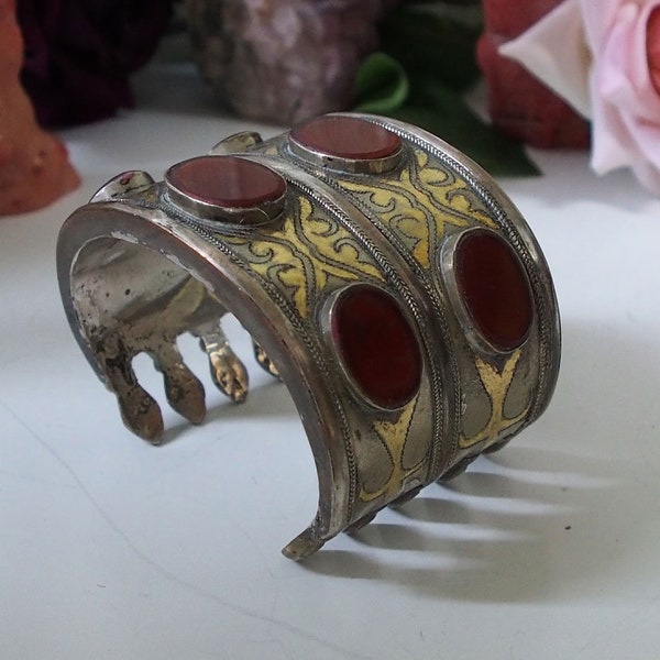 handmade vintage tekke turkmen silver carnelian Bracelet afghanistan Turkmenistan bangle cuff No-19