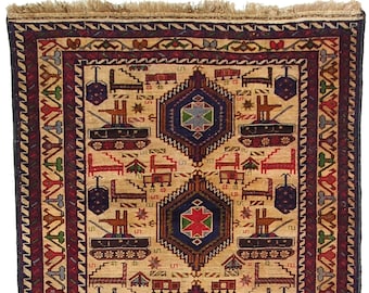 7,9 x 3,9 feet unique genuine old nomadic Afghan Warrug from Russian invasion period of Afghanistan No:33