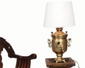 Antique Engraved islamic Samovar Table Lamp Vintage Solid Bronze Brass Lamp Base Quality Brass All Working Condition Afghanistan 19 A