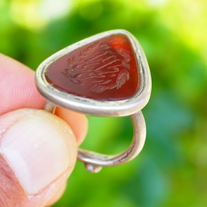 antique handmade Silver  Carnelian stone  statement  ring with Islamic script from Afghanistan AQEEQ No:19/233