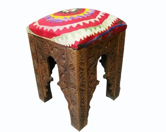 antik-look hand carved wooden vintage suzani Stoll chair from Afghanistan No:B