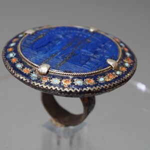 antique enamelled Multan Sindhi Jewellery Ring with  Lapis lazuli seal stone from Punjab Pakistan Ghazni Afghanistan No: WL21/F