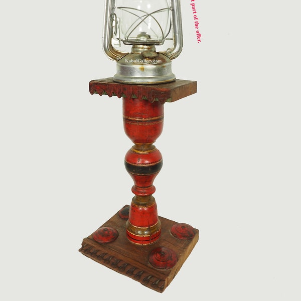 Antique orient fait à la main laque articles en bois massif lampe à huile base chandeliers karosin support de lampe d’Afghanistan Pakistan 19/E