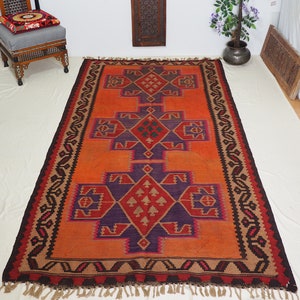 6'4x3'1 feet Afghan rug aqcha hand knotted 196x95 cm - Kelimshop.com