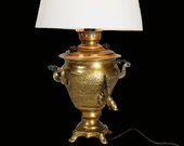 Antique Engraved islamic Samovar Table Lamp Vintage Solid Bronze Brass Lamp Base Quality Brass All Working Condition Afghanistan 19 B