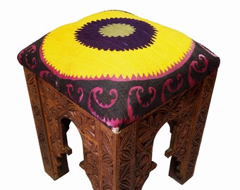 antik-look hand carved wooden vintage suzani Stoll chair from Afghanistan No:A