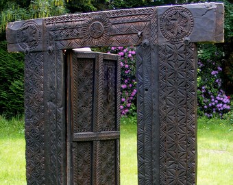 Antique orient vintage carved wooden Door from Nuristan Afghanistan