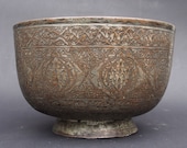 Antique Engraved Large islamic Tinned Copper Bowl High Quality, 18 19th C. from Afghanistan No 18 17