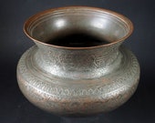 Antique Engraved Large islamic Tinned Copper Wine Bowl, 18 19th C. from Afghanistan No 18 3