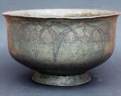 Antique Engraved Large islamic Tinned Copper Bowl, 18 19th C. from Afghanistan No 18 10