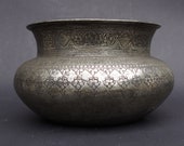 Antique Engraved Large islamic Tinned Copper Bowl, 18 19th C. from Afghanistan tas No 18 32