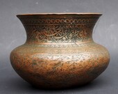 Antique Engraved Large islamic Tinned Copper Bowl, 18 19th C. from Afghanistan tas No 18 25