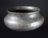 Antique Engraved Large islamic Tinned Copper Wine Bowl, 18 19th C. from Afghanistan No 18 4