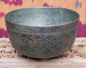 Antique Engraved Large islamic Tinned Copper Bowl, 18 19th C. from Afghanistan No 18 21
